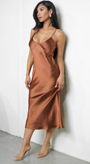 Lai Satin Midi Dress Brown | Dresses | Emprada Lai Satin Midi Dress Brown | Dresses | Emprada
