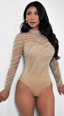 Ayana Rhinestone Bodysuit - Beige