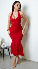 Nerisse Halter Midi Dress - Red