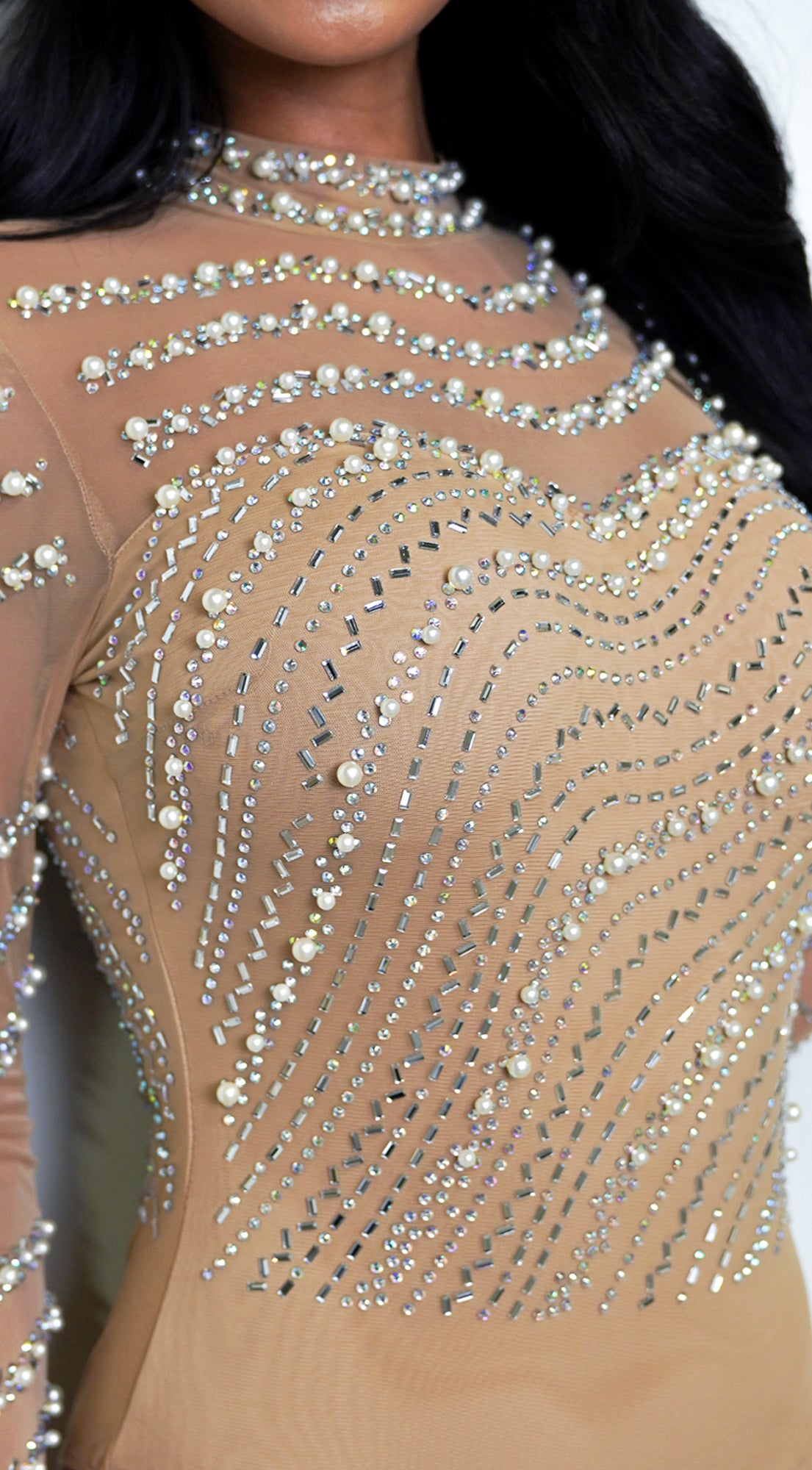 Ayana Rhinestone Bodysuit - Beige