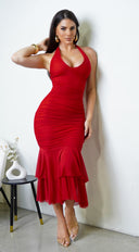 Nerisse Halter Midi Dress - Red