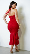 Nerisse Halter Midi Dress - Red