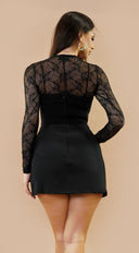 Sheer Lace Print Blouse in Black side profile view on model