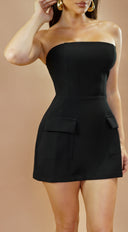 Nexa Strapless Mini Dress Romper - Black