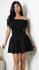 Priscilla Off Shoulder Foldover Sweater Mini Dress - Black