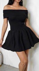 Priscilla Off Shoulder Foldover Sweater Mini Dress - Black