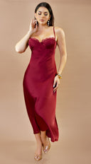 Civelle Satin Maxi Dress – Burgundy Red seam and edge finishing detail