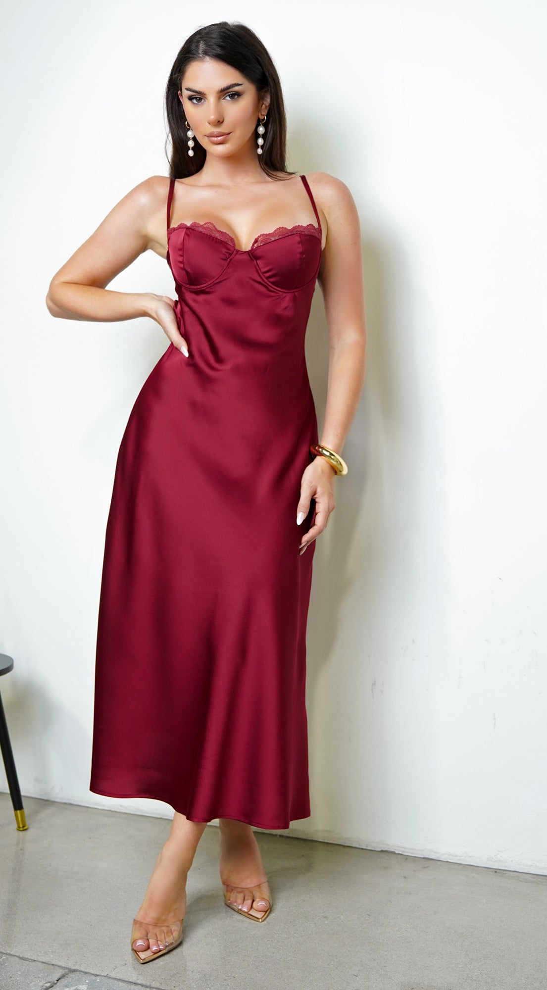 Civelle Satin Maxi Dress – Burgundy