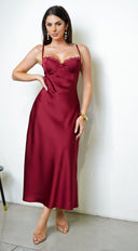 Civelle Satin Maxi Dress – Burgundy Red pattern and color detail