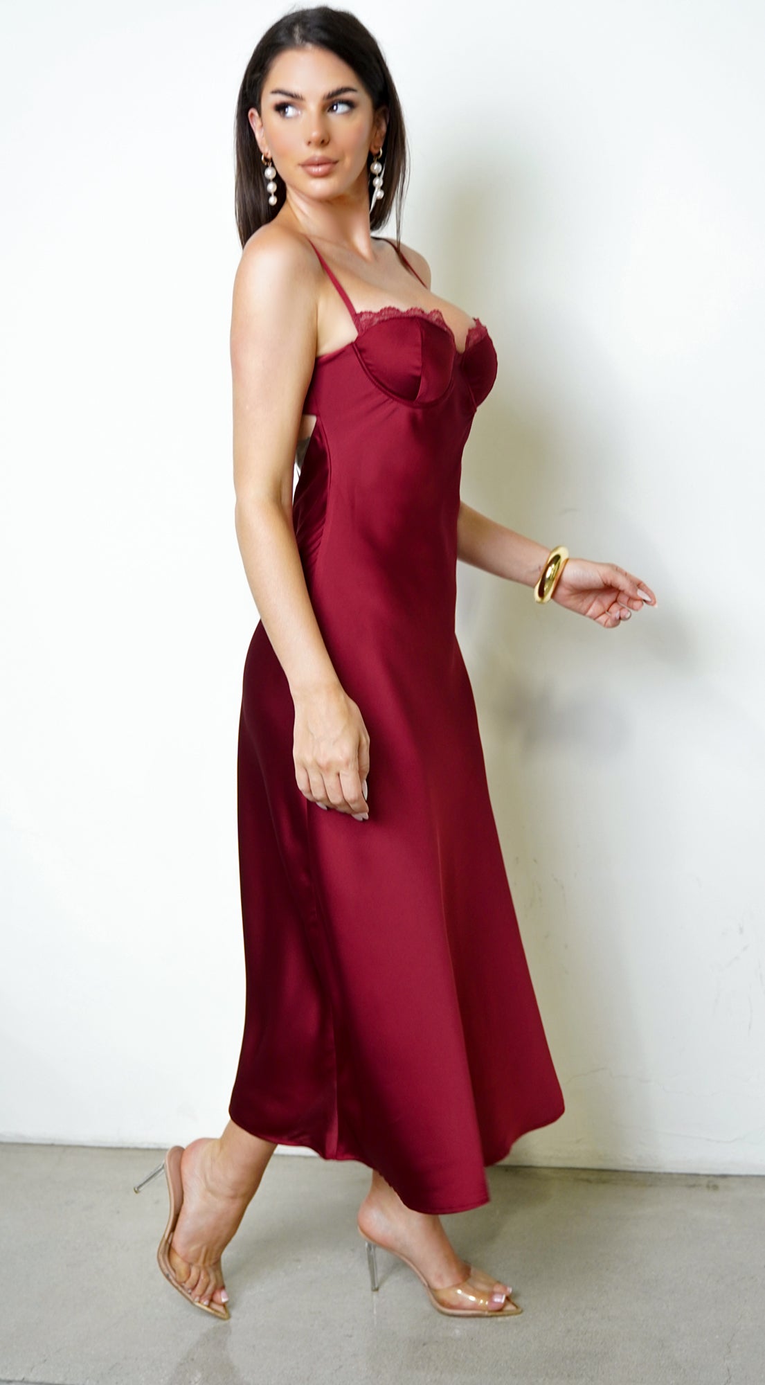 Civelle Satin Maxi Dress – Burgundy