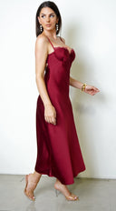 Civelle Satin Maxi Dress – Burgundy Red hemline and silhouette detail image 19