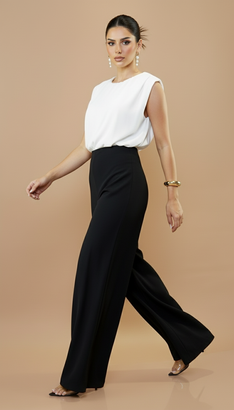 Capri Color Block Jumpsuit - White/Black