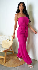 May Tube Jumpsuit in Pink styled outfit flat lay