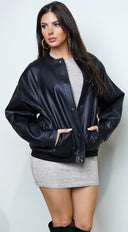Jolie Bomber Jacket in Black side profile view on model