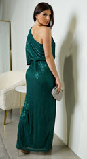 Ever One Shoulder Sequin Maxi Dress - Green