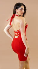 Cintara Knit Halter Neck Mini Dress - Red