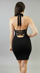 Cintara Knit Halter Neck Mini Dress - Black