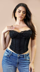 Allegra Satin Corset Top - Black