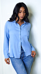 Caressa Button Down Classic Shirt - Blue