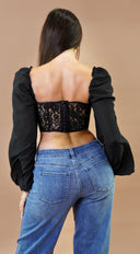 Noir Lace Corset Top in Black styled outfit flat lay