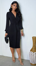 Brynlee Twist Long Sleeve Midi Dress - Black