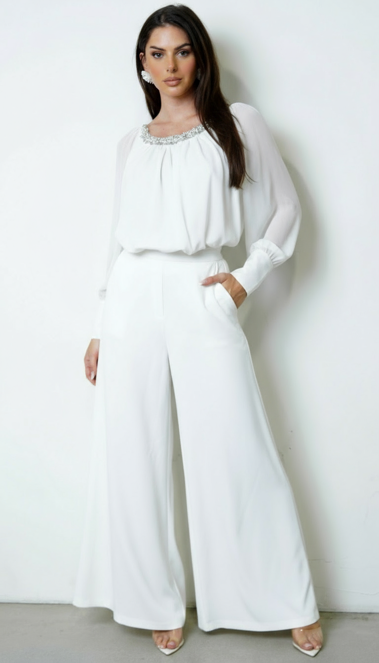 Halo Beaded Sheer Blouse - White