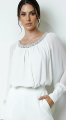 Halo Beaded Sheer Blouse - White