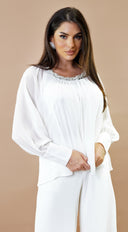 Halo Beaded Sheer Blouse - White