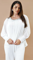 Halo Beaded Sheer Blouse - White