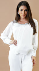 Halo Beaded Sheer Blouse - White