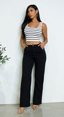 Cora Linen Pants in Black side profile view on model