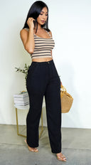 Estelle Striped Ribbed Crop Tank Top - Beige