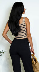 Estelle Striped Ribbed Crop Tank Top - Beige