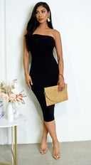 Avalon Ribbed Tube Midi Dress - Black
