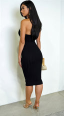 Kaya Halter Ribbed Midi Dress - Black