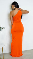 Geneva One Shoulder Wrap Maxi Dress - Orange