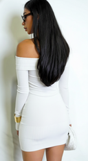 Kimia Off Shoulder Long Sleeve Mini Dress White | Emprada S / White Kimia Off Shoulder Long Sleeve Mini Dress White | Emprada S / White