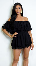 Karli Off Shoulder Ruffled Romper - Black