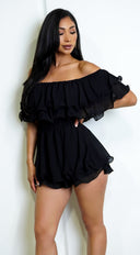 Karli Off Shoulder Ruffled Romper - Black