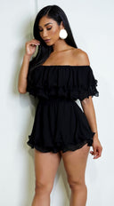 Karli Off Shoulder Ruffled Romper - Black