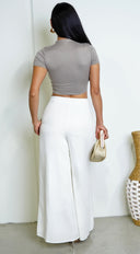 Calia Linen Wide Pants in White side profile view on model