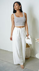 Calia Linen Wide Pants in White full length front view on model