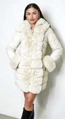 Glacier PU Puffer Fur Jacket - Cream