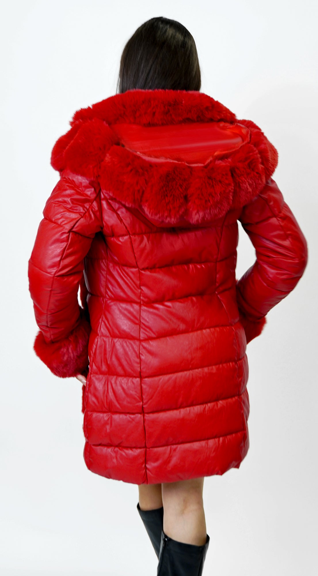 Glacier PU Puffer Fur Jacket - Red