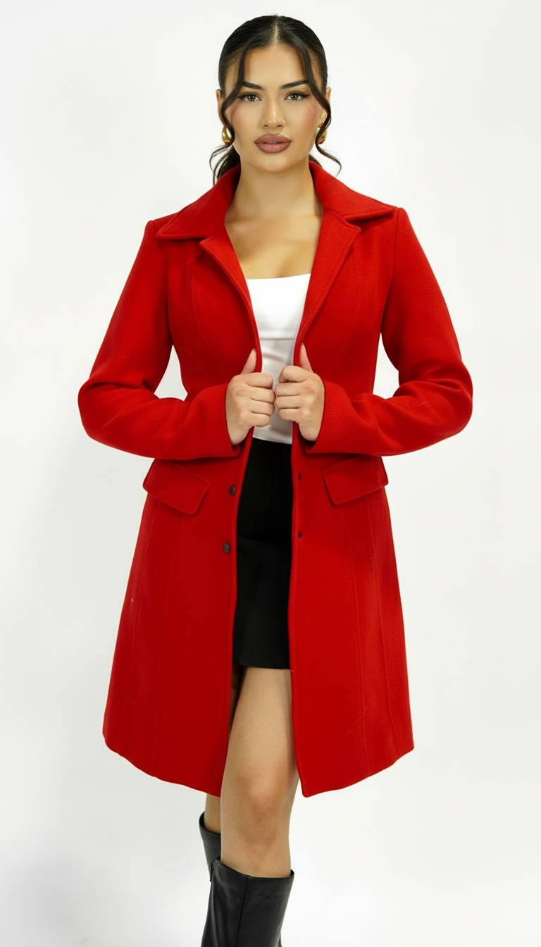 Align Tailored Front Button Peacoat - Red
