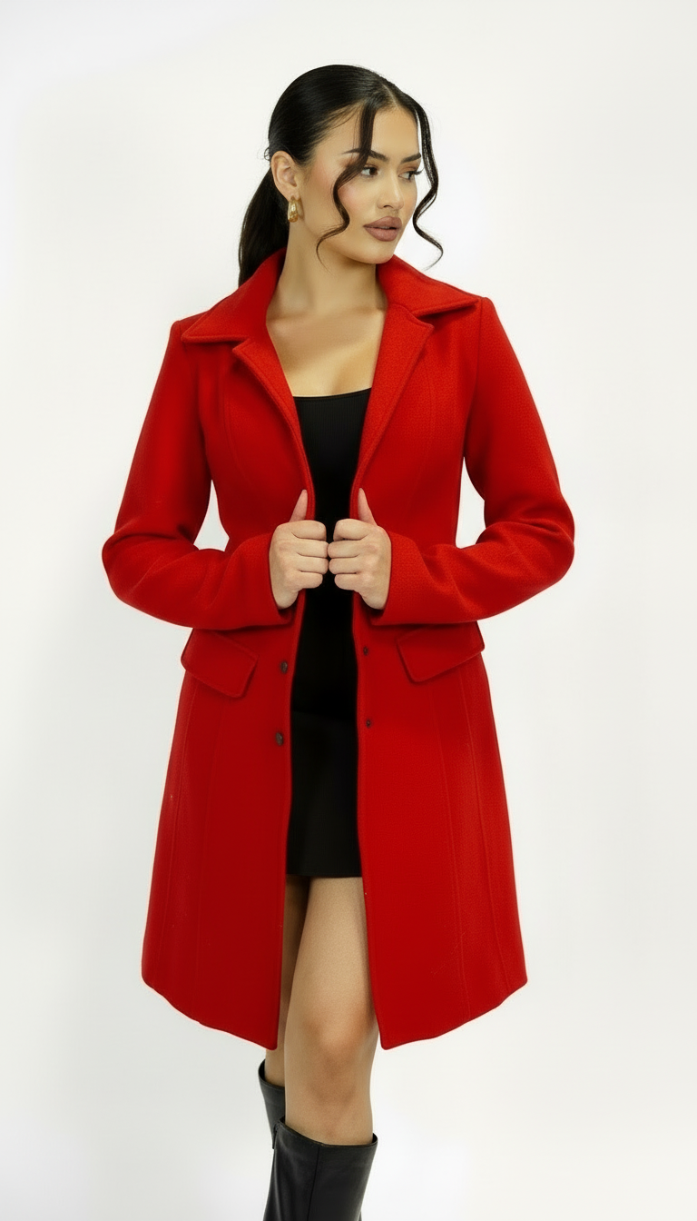 Align Tailored Front Button Peacoat - Red