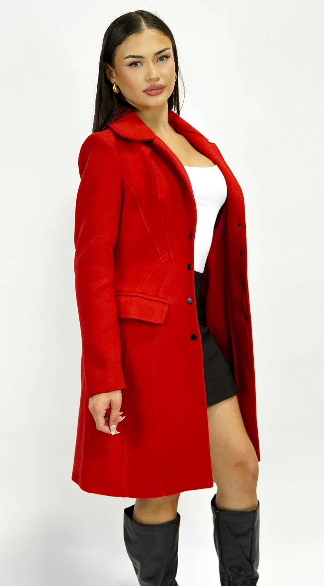 Align Tailored Front Button Peacoat - Red