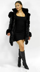 Glacier PU Puffer Fur Jacket - Black