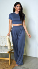 Victoria Wide Leg Pants Set - Blue