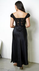 Roux Lace Satin Maxi Dress - Black